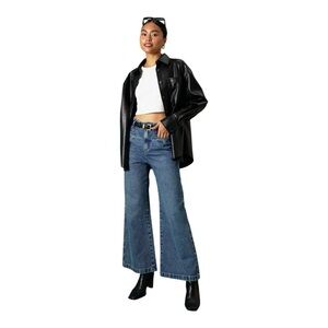 Love Bonito Austeen Relaxed Black Pleather Women's Shirt Size XS/S NWOT